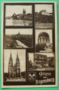 AK Gruss aus Regensburg / 1929 / Mehrbildkarte / Total / Dom / Rathaus / Straßen / Walhalla / Befreiungshalle